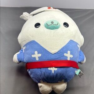 Cute Seal Plush Toy White Blue Kimono Red Sash Kawaii Stuffed Animal Gift